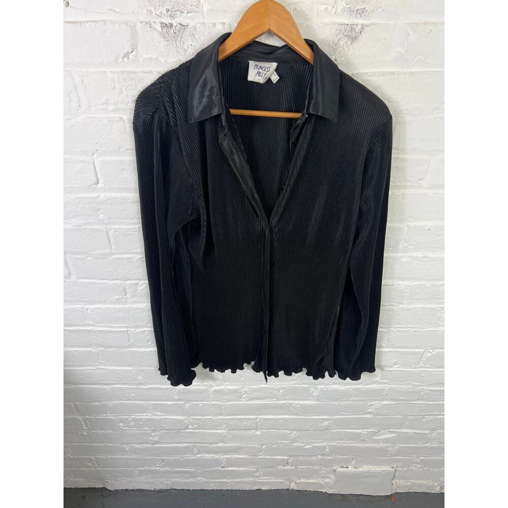 Princess Polly Women's Pinstripe Button-Up Blouse Long Sleeve Black Size 4
